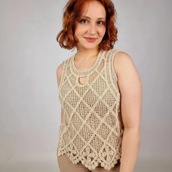 Molly Bracken Beige Crochet knit tank - Picture 1 of 2